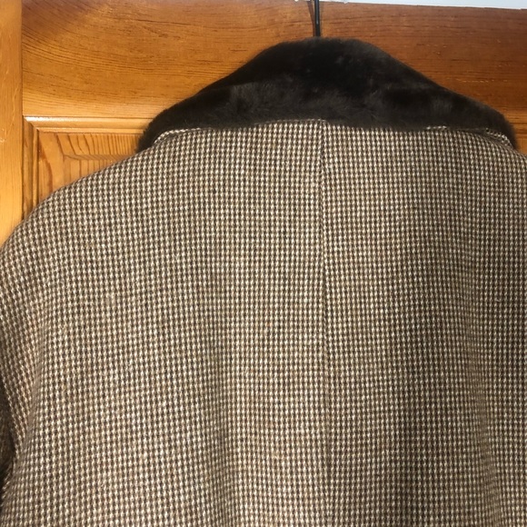 VINTAGE WEATHERCASTER Brown & Tan Houndstooth Fur Collar Blazer Coat Jacket 42 - Picture 11 of 11
